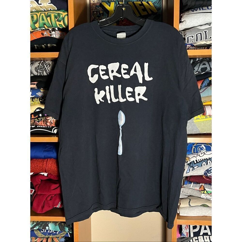 Vintage Y2K Cereal Killer Funny Comedy Black Tee